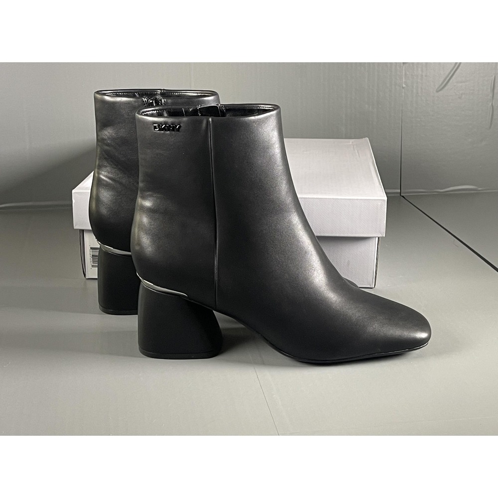 DKNY Boots Womens Size 9 Black Caleena Heeled Boot Ankle Block Heel Square Toe
